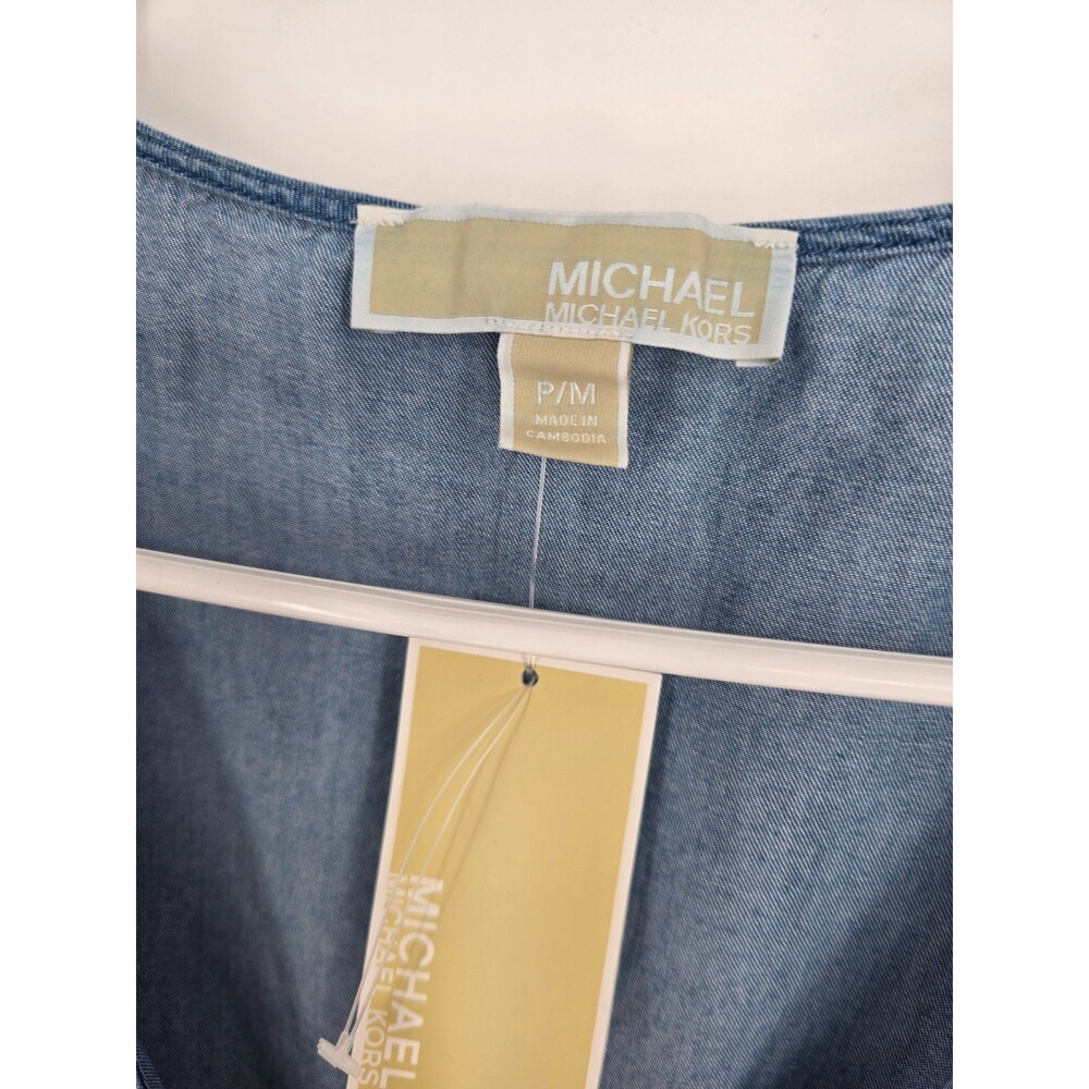 Michael Kors Cotton Chambray Smocked Denim Mini Dress Size Petite Medium NWT - Picture 2 of 4